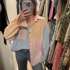 Striped Colorblock Longsleeve Button Down Shirt